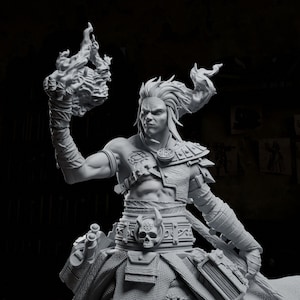 Azael Vatra, Fire Genasi Elf Sorcerer Warlock | Tabletop Scale, Display Scale, Bust | TTRPG D&D Miniature | Cripta Studios