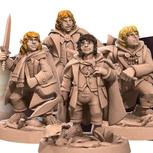 Halfling Adventurers Miniature Set, Unpainted Resin 8k, TTRPG Scale