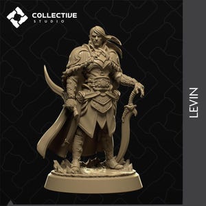 Levin, Elf Drow Fighter Ranger | Tabletop Gaming Mini or Display Figure | Collective Studio | 3D Print