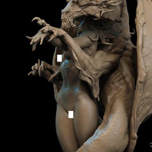 3D printed resin garage kit figure of Dragon Lady by Tattles Told 3D, showing detailed sculpt and vibrant colors.