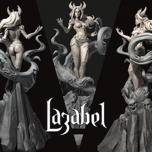 Lazabel, Demon Warlock Patron Tiefling | Tabletop or Display Scale | D&D TTRPG Fantasy Miniature | Dungeons and Maidens