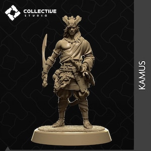 Kamus, Tiefling Fighter Rogue Warlock | Tabletop Gaming Mini or Display Figure | Collective Studio | 3D Print