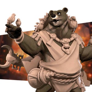 弾丸の町の森の村、熊民の吟遊詩人 | D&D パスファインダー TTRPG ミニチュア | 弾丸を噛め | 3Dプリント