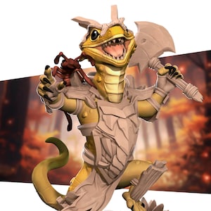 Lizardfolk Barbarian | Tabletop Scale | D&D Humblewood Ttrpg Miniature | Bite The Bullet