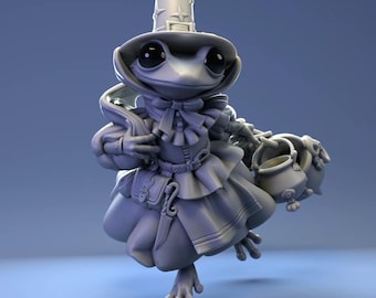 Pilgrim Frog Witch | Tabletop or Display Scale | D&D Humblewood TTRPG Miniature | Pepunki Creatures | 3D Print