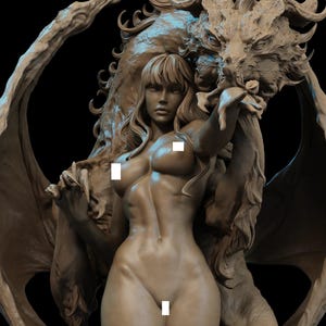 3D printed resin garage kit figure of Dragon Lady by Tattles Told 3D, detailed miniature sculpture in a dynamic pose.