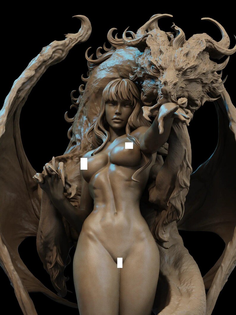 3D printed resin garage kit figure of Dragon Lady by Tattles Told 3D, detailed miniature sculpture in a dynamic pose.