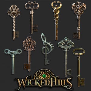 Wicked Hills Asylum Key Set, Props, Decoration | D&D TTRPG Miniature | Great Grimoire | 3D Print