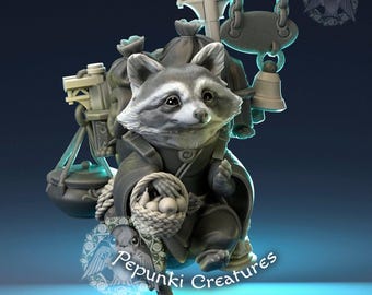 Raccoon Merchant | Tabletop or Display Scale | D&D Humblewood TTRPG Miniature | Pepunki Creatures | 3D Print