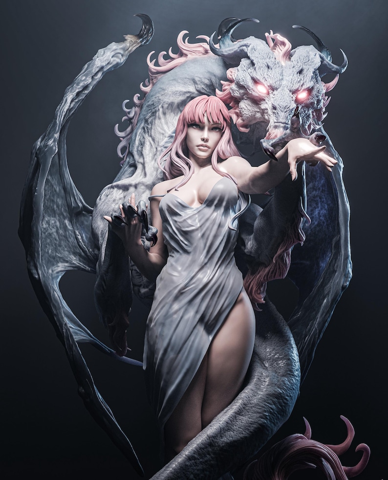 Front view of Tattles Told 3D Dragon Lady 1:12 scale resin garage kit figure by CA 3D Studios, featuring detailed 3D printed design.