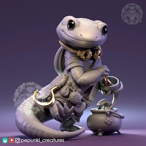 Salamander Druide | Tisch- oder Anzeigewaage | D&D Humblewood TTRPG Miniatur | Pepunki Kreaturen | 3D Druck