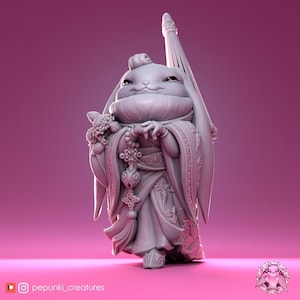 Lady Bunn, année du lapin | Balance de table ou d'affichage | Miniature D&D Humblewood TTRPG | Créatures péruviennes | Impression 3D
