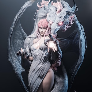 3D printed resin garage kit figure of the Dragon Lady by Tattles Told 3D, detailed miniature sculpture for display or collection.