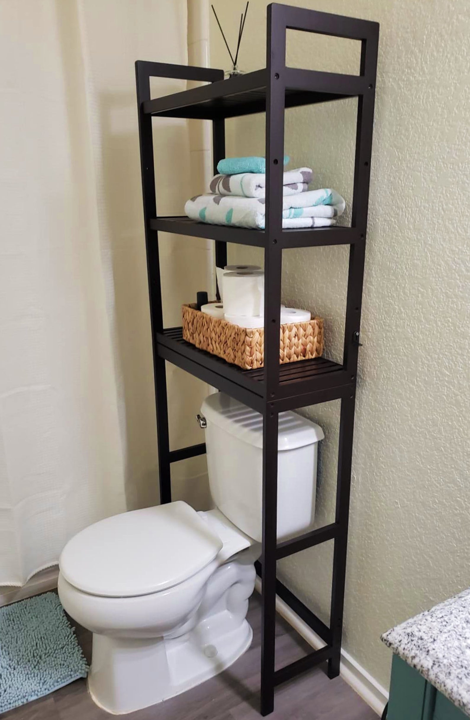 Over the Toilet Bamboo Storage Rack Bathroom Organizer With 3 Etsy