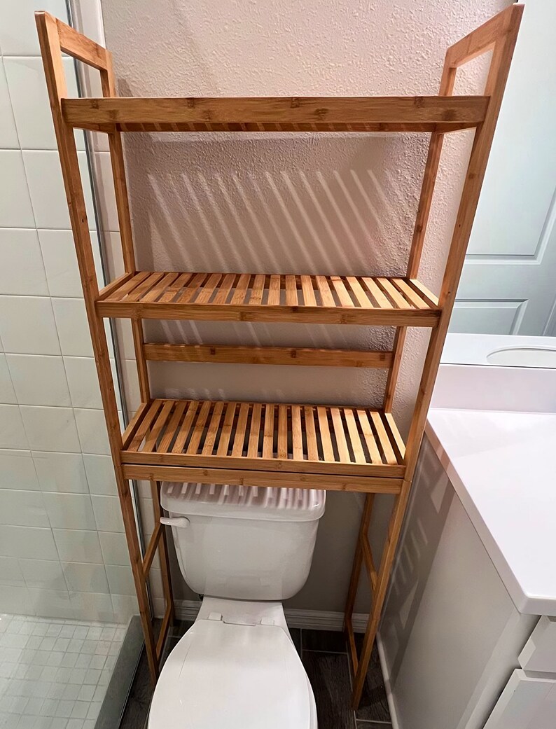 Over the Toilet Bamboo Storage Rack Bathroom Organizer With 3 Etsy