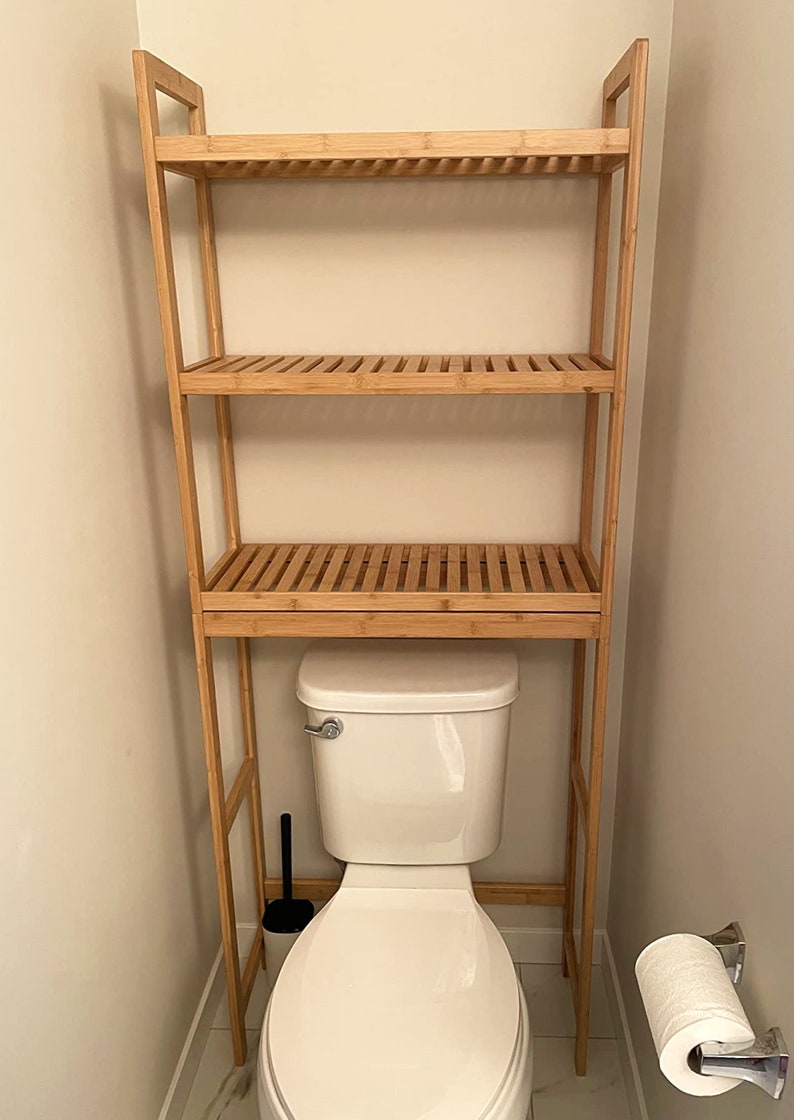 Over the Toilet Bamboo Storage Rack Bathroom Organizer With 3 Etsy