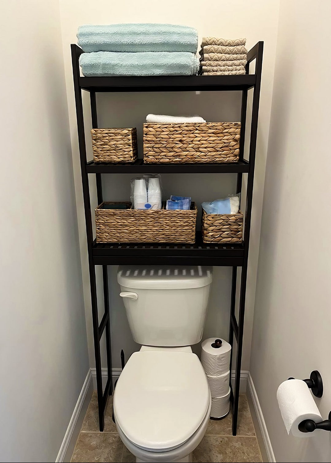Over the Toilet Bamboo Storage Rack Bathroom Organizer With 3 Etsy