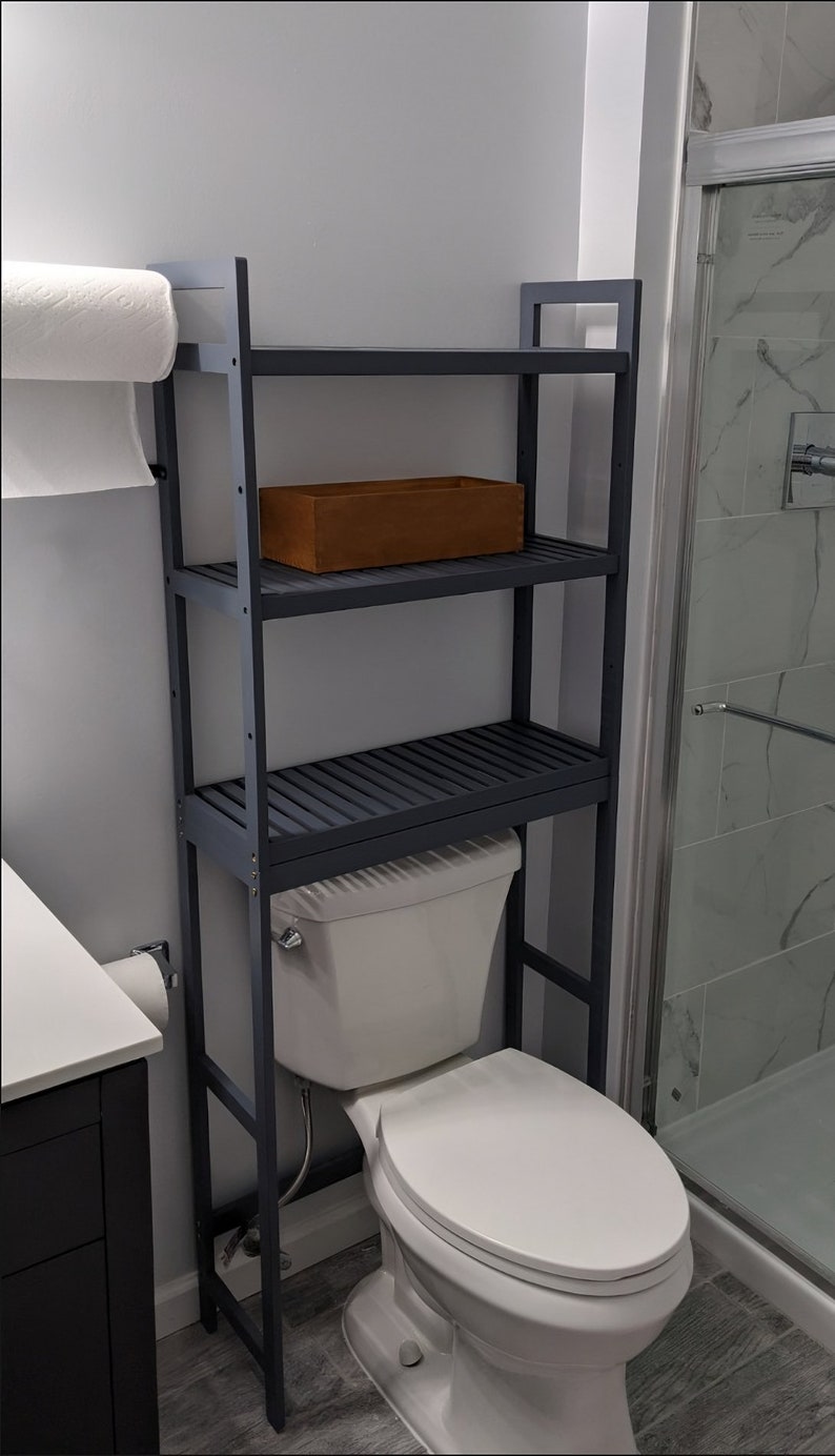 Over the Toilet Bamboo Storage Rack Bathroom Organizer With 3 Etsy