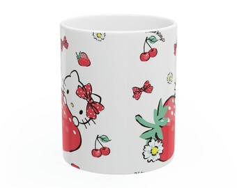 Keramisk mugg Hello Kitty-mugg | Kaffemugg | Resemuggar | Kattkaffemugg | 30 cl keramikmugg | Rolig kattmugg | Kawaii-mugg | Gåva för kattägare
