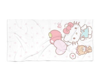 Personlig strandhandduk | Kattstrandhandduk | Present till flicka/weekendresa | Kawaii badhandduk | Poolhandduk | Handduk för barn | Present till kattälskare