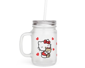 Mason Jar Hello Kitty-mugg | 20oz smal mugg | Mugg i rostfritt stål | Återanvändbar mugg | Resemugg | Isolerad mugg | Kawa