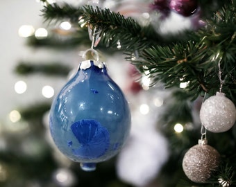 Handmade ceramic Christmas tree Ornament- Blue Christmas decoration - unique Xmas tree Bauble.