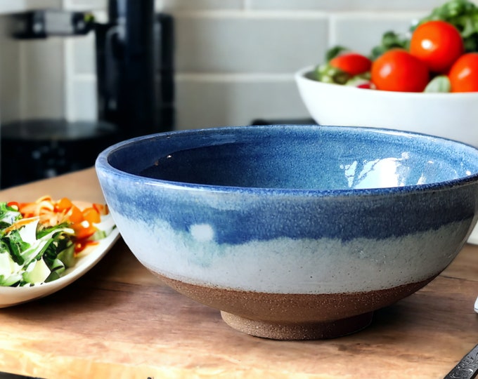 Handmade pottery serving bowl- Blue ceramic bowl - Large salad bowl - Fruit bowl - Unique display bowl