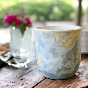 Small handmade pottery cup with crystalline glaze Hand made Ceramic tumbler pencil holder ceramic cylinder pottery mug image 1