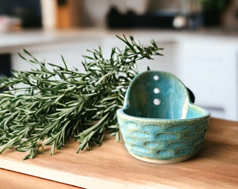 Handmade Pottery herb stripper- Australian made -Handmade ceramic herb bowl - mottled green,,,