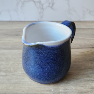 Handmade pottery Jug, 400ml ceramic creamer, Australian-made milk jug, mottled Blue creamer, gravy boat, milk jug, small pitcher image 6