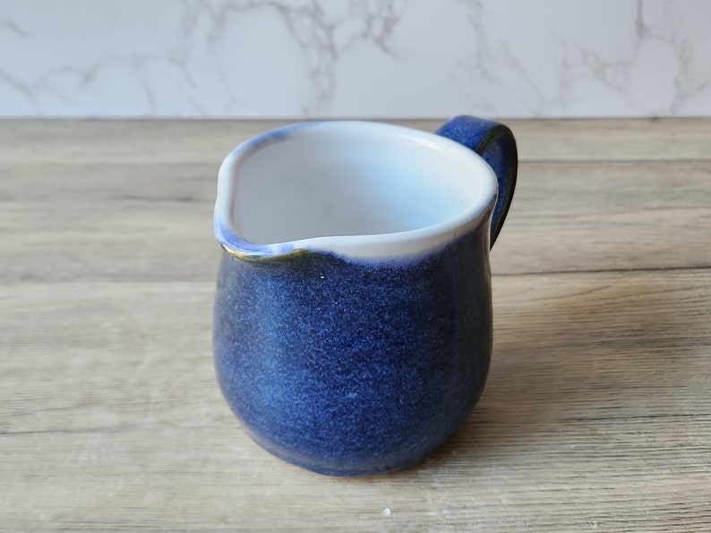 Handmade pottery Jug, 400ml ceramic creamer, Australian-made milk jug, mottled Blue creamer, gravy boat, milk jug, small pitcher image 6