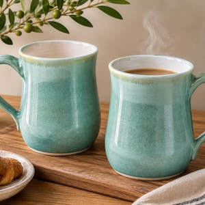 Green Ceramic mug - hand made Australian Pottery - Large mug- gift for him - coffee lover cup -