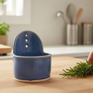 Handmade Mid Blue Ceramic Herb Stripper Bowl – Pottery Kitchen Tool