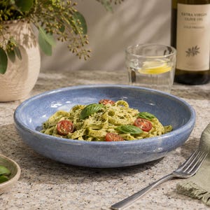 Blue Stoneware Pasta Bowl, Handmade Ceramic Dinner Bowl, Australian Pottery