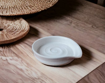 Ceramic Spoon rest - handmade pottery - white