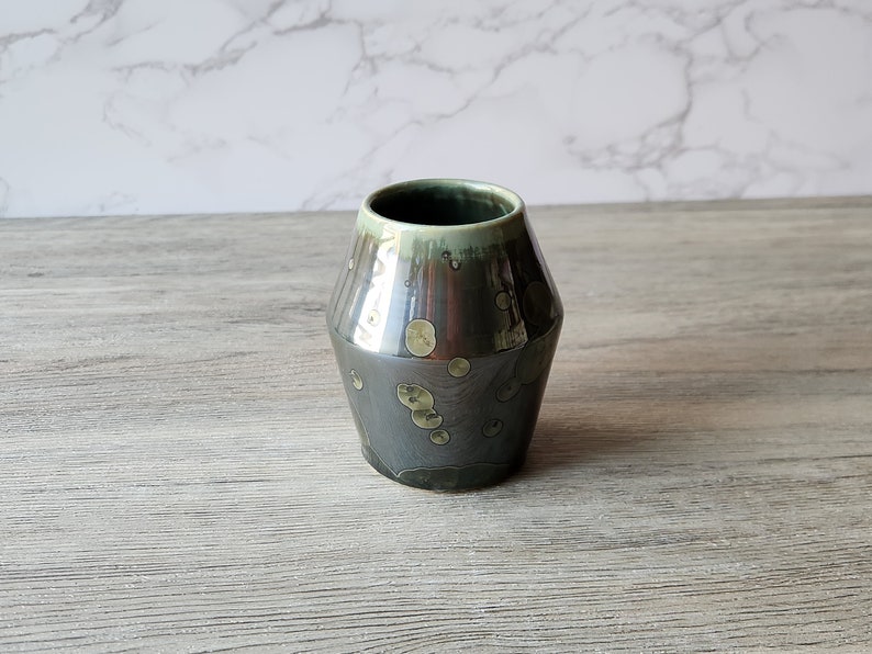 Ceramic bud Vase Handmade small pottery vase Porcelain crystalline vase made in Australia Deep green mirror finish SECOND Marked down. image 3