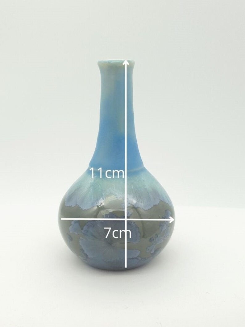 Handmade porcelain pottery bud vase Ceramic crystalline glaze small vase Blue Crystal glaze Australian made cermics image 6