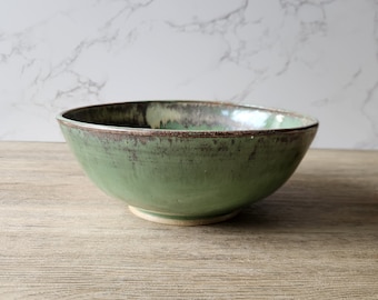 Handmade ceramic bowl-  pottery fruit bowl -Ceramic  serving bowl -green glaze - unique gift - Large pottery bowl