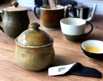 Hand-made pottery sugar bowl - Ceramic lidded container - small condiment Bowl - pottery lidded tea Jar- Storage pot