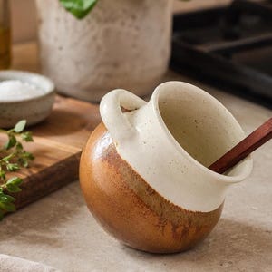 Handmade Ceramic Salt Pig with Wooden Spoon – Rustic Pottery Salt Keeper – Melbourne Pottery