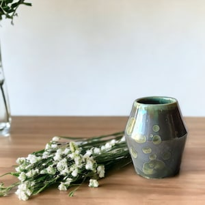 Ceramic bud Vase Handmade small pottery vase Porcelain crystalline vase made in Australia Deep green mirror finish SECOND Marked down. image 1