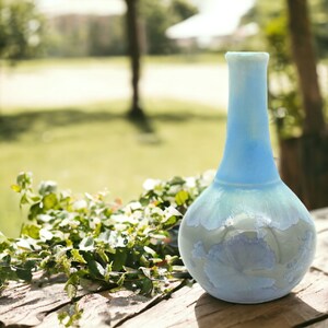 Handmade porcelain pottery bud vase Ceramic crystalline glaze small vase Blue Crystal glaze Australian made cermics image 1