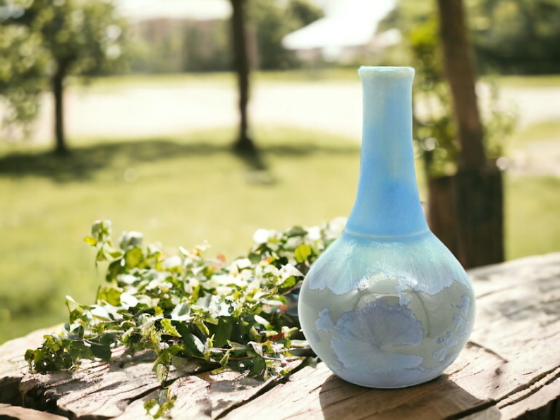 Handmade porcelain pottery bud vase Ceramic crystalline glaze small vase Blue Crystal glaze Australian made cermics image 1