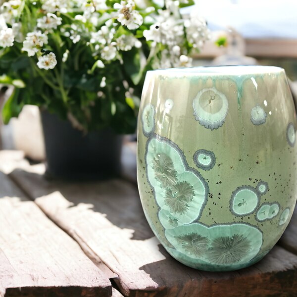 Handmade Ceramic Vase -  Pottery vase - Green Crystalline glaze vase - gift for her - Unique gift