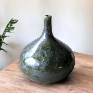 Handmade pottery  vase -Blue Crystalline glaze ceramic vase - Flower vase - unique gift for her - For flower lovers.