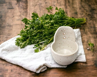 Handmade Pottery herb stripper-Ceramic stoneware herb stripper bowl -  buttermilk glaze herb trimmer