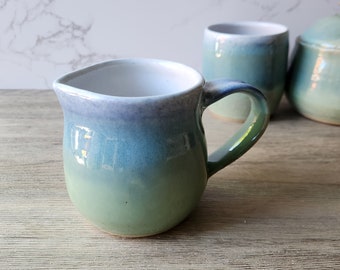 Handmade pottery Jug, 350ml ceramic creamer, australian made milk jug, Green blue and Brown creamer, gravy boat, milk jug