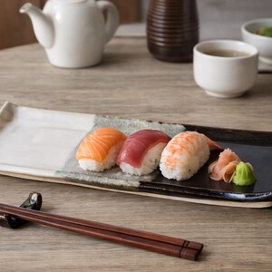 Handmade Pottery Sushi Plate & Chopstick Rest – Ceramic Platter for Appetizers or Cheeseboard
