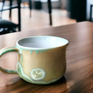 Handmade Pottery Mug Australia - Crystalline glazes green mug - handmade Ceramic crystal cup - unique gift - microwave-safe mug - 250ml