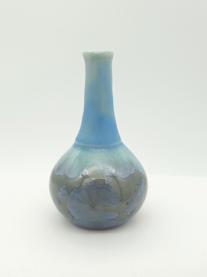 Handmade porcelain pottery bud vase Ceramic crystalline glaze small vase Blue Crystal glaze Australian made cermics image 5